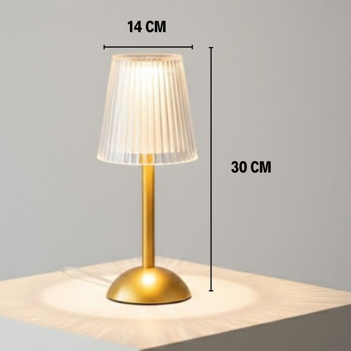 Uzun Klasik Çizgili Model LED Masa Lambası - Dokunmatik, 3 Renk Işık Modlu, Şarjlı Dekoratif Gece Lambası (5347)