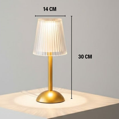 Uzun Klasik Çizgili Model LED Masa Lambası - Dokunmatik, 3 Renk Işık Modlu, Şarjlı Dekoratif Gece Lambası (5347)