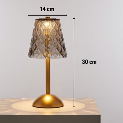 مصباح طاولة LED طويل كلاسيكي رمادي بنمط المعين - يعمل باللمس، 3 أوضاع إضاءة ملونة، مصباح ليلي زخرفي قابل لإعادة الشحن (5347)