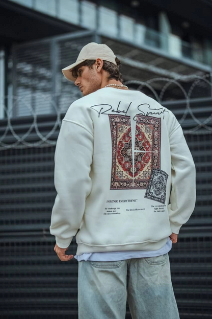 Long Sleeve Crew Neck Printed Sweatshirt - White