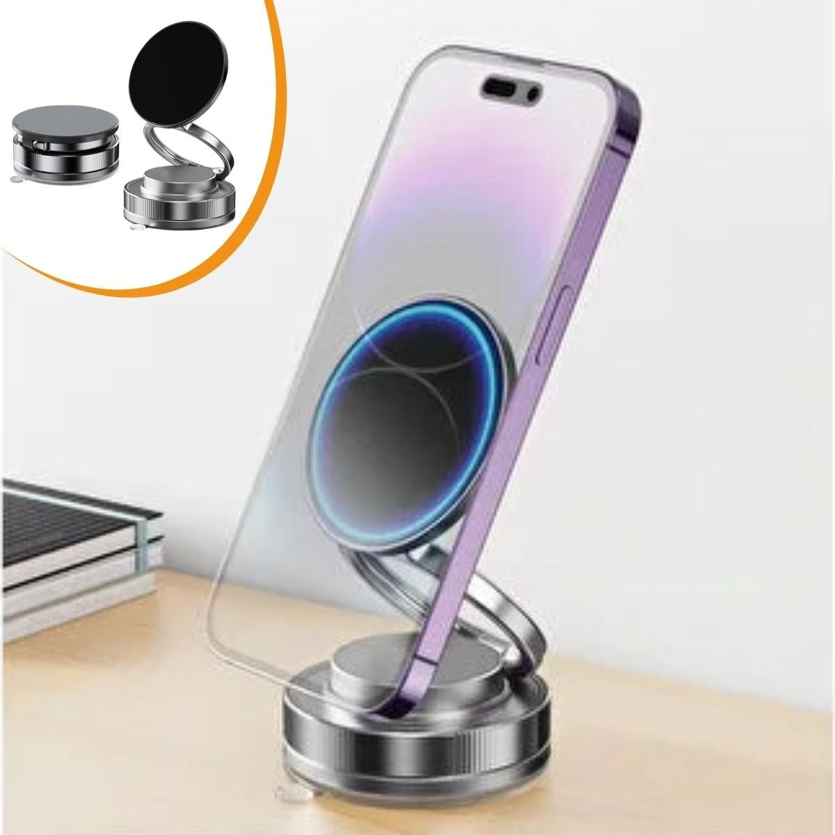 Vakumlu Manyetik Telefon Tutucu - Güçlü Vakum 360 Derece Döner Araç İçi Telefon Standı, Ultra Sabit Manyetik Destekli Mobil Cihaz Aparatı (5347)