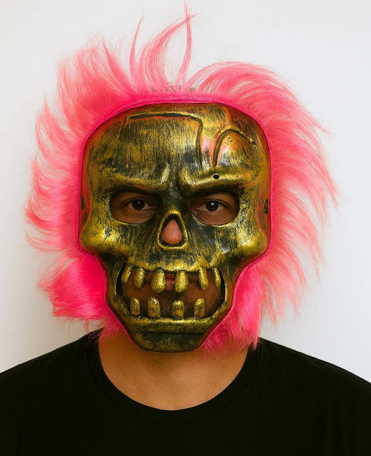 Wild Skull - Bakır Kafatası Pembe Saçlı İskelet Maske (5347)