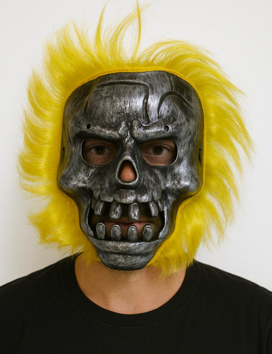 Wild Skull - Metal Kafatası Sarı Saçlı İskelet Maske (5347)
