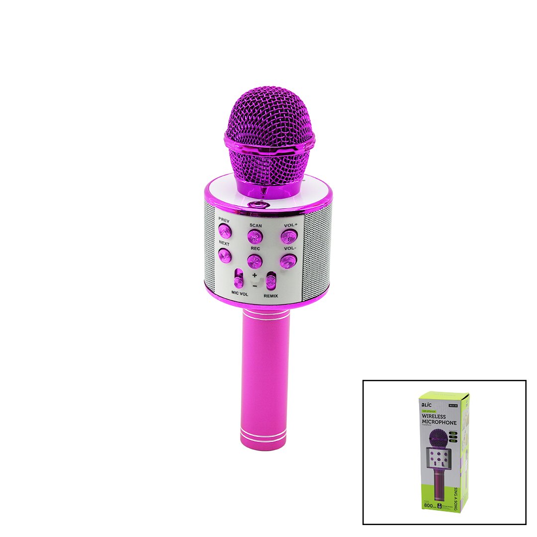 WİRELESS MİKROFON KARAOKE - HOPARLÖR USB ŞARJLI USB - TF - AUX RENKLİ KROM KAPLAMA PİL:800mAh - DC 5V BLS-25 (5347)