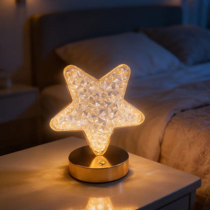 Yıldız Model Kristal LED Masa Lambası - Dokunmatik, 3 Renk Işık Modlu, Şarjlı Mini Dekoratif Gece Lambası (5347)