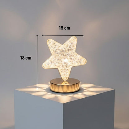 Yıldız Model Kristal LED Masa Lambası - Dokunmatik, 3 Renk Işık Modlu, Şarjlı Mini Dekoratif Gece Lambası (5347)