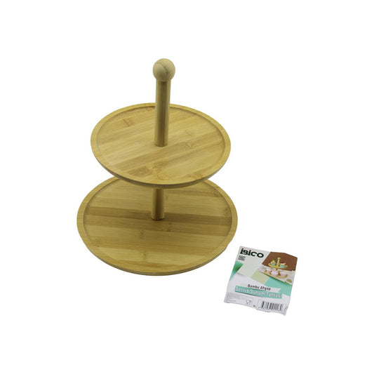 YUVARLAK  2 KATLI AHŞAP - BAMBU SERVİS SUNUM TAHTASI ÇAP: 20CM -- ÇAP:25CM (5347)