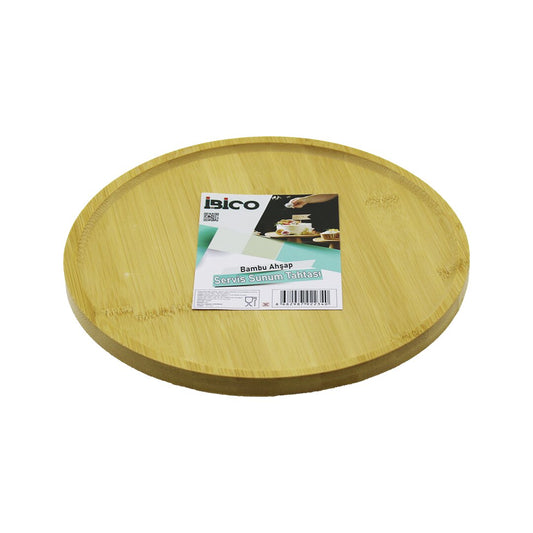 YUVARLAK=24.5CM AYAKLI=4CM KENARLI YÜZEY AHŞAP BAMBU SUNUM TEPSİSİ - MİNİ SOFRA (5347)