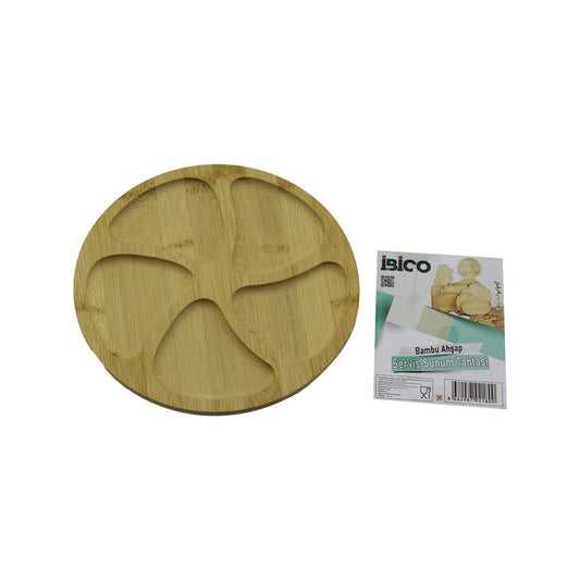 YUVARLAK 5 BÖLMELİ AHŞAP BAMBU SERVİS SUNUM TEPSİ - TAHTASI 20 X 1.4CM (5347)