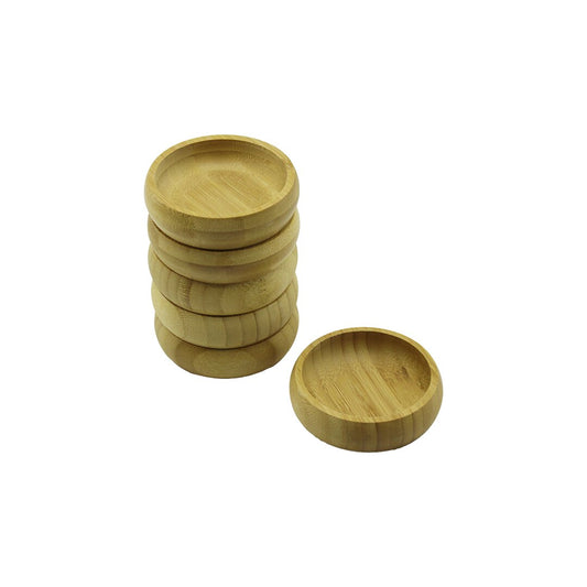 6 ADET - YUVARLAK AHŞAP BAMBU ÇEREZLİK - LOKUMLUK KASE DERİNLİK: 1.7CM  - ÇAP: 8.8CM (5347)