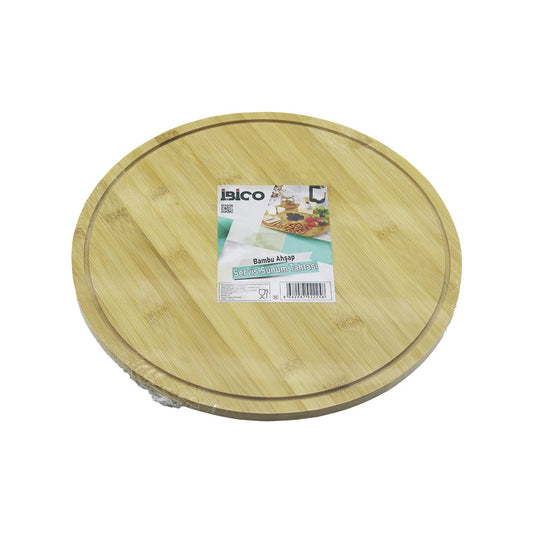 YUVARLAK DÖNER TABLALI AHŞAP BAMBU SUNUM TEPSİSİ TAHTASI =29.7CM - MİNİ SOFRA KANALLI KENAR (5347)