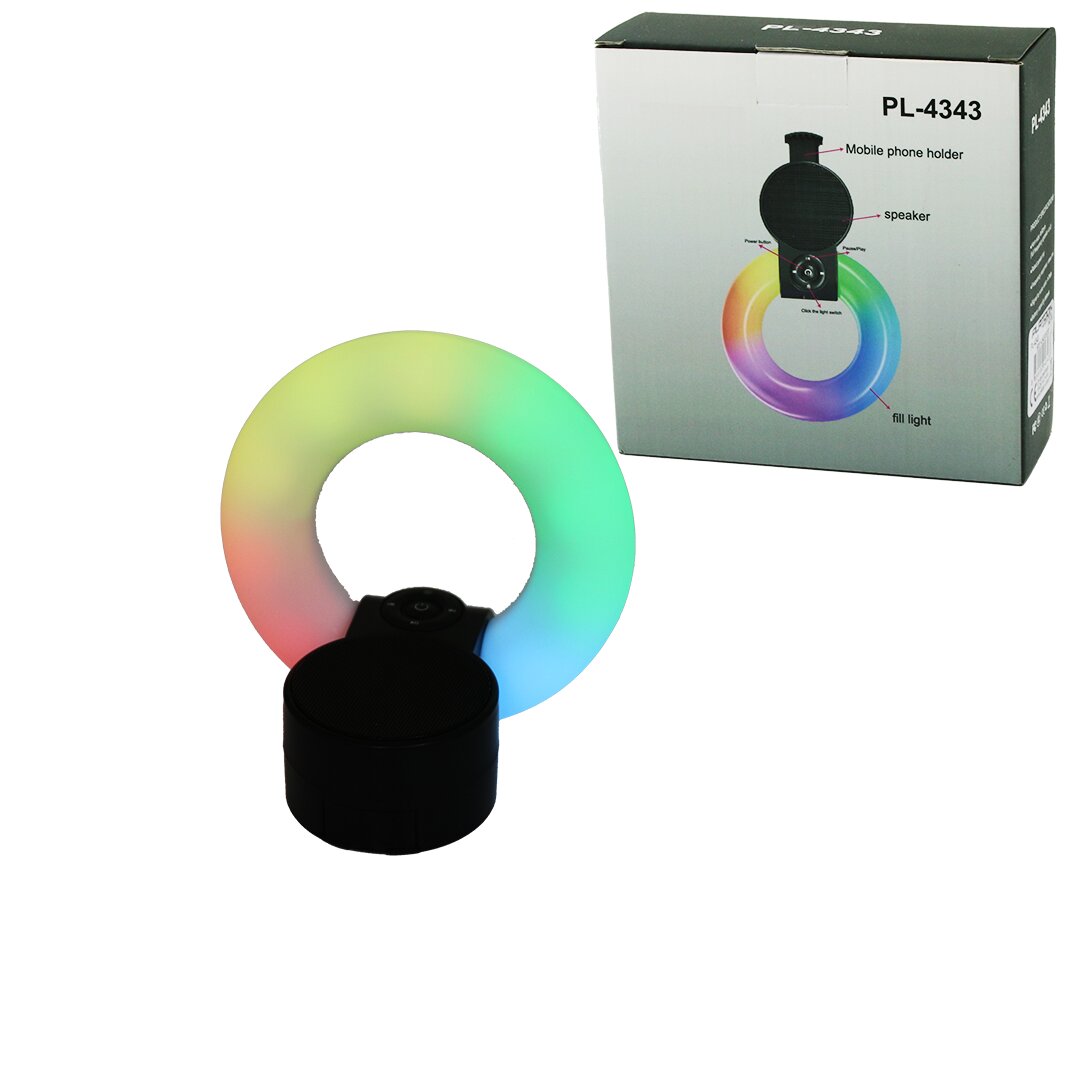 YUVARLAK HALKA - PLASTİK GÖVDE BLUETOOTH WİRELESS MİNİ HOPARLÖR SPEAKER USB ŞARJLI - IŞIKLI TELFON TUTUCU 5W PL-4343 (5347)
