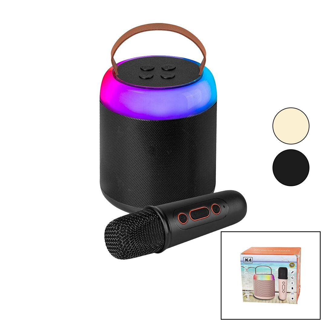 YUVARLAK KARAOKE MİKROFONLUBLUETOOTH WİRELESS HOPARLÖR - SPEAKER USB ŞARJLI - IŞIKLI (5347)
